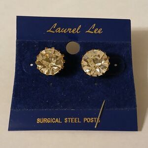 Laurel Lee Shiny Round Faux Diamond Silver Tone Earrings